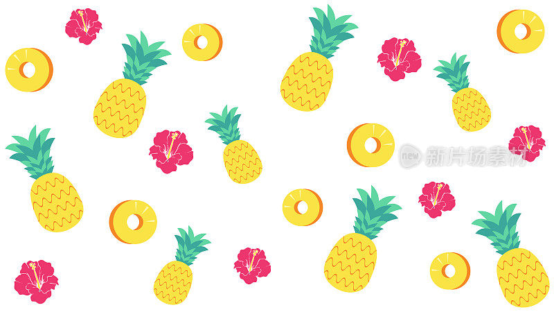 Pineapple and hibiscus background material